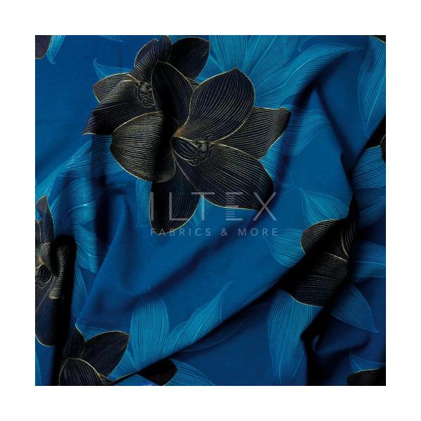 Baumwolljersey Lilie in Blau/Schwarz